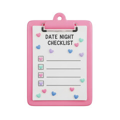 Colorful checklist on a pink clipboard with hearts for a date night planning session