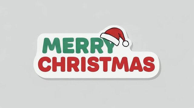 Cheerful Merry Christmas typography illustration in green and red with a cute Santa hat, embodying the spirit of winter holidays and goodwill