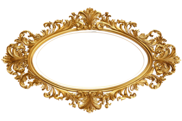 Ornate gold oval frame with baroque scrollwork on black background image