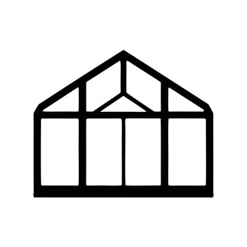 Architectural greenhouse structure in black outline for gardening and cultivation