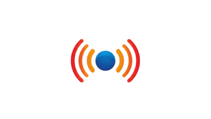 A blue circle with red and orange curved lines around it on transparent background