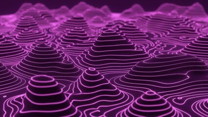 Vibrant purple topographic landscape with glowing neon lines