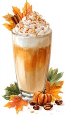 Pumpkin-infused cappuccino with whipped cream and cinnamon