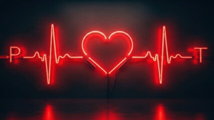 Vibrant neon heart rate sign glowing bright red