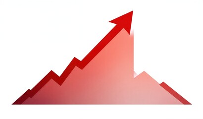 Red arrow graph shows rising then falling trend, symbolizing growth followed by decline.
