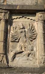 India, Assam, Sivasagar, Beautiful Carving Sculpture of Goddess Mahishasurmardini on the Lord Siva Temple, The 18th Century Ahom Dynasty Monument.