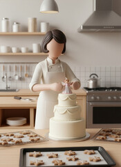 Eine Frau dekoriert eine weihnachtliche Torte mit einem Engel 