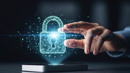 Digital Security Lock Hologram Protecting Data on Smartphone.