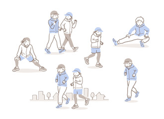 運動をする男女のイラストセット
