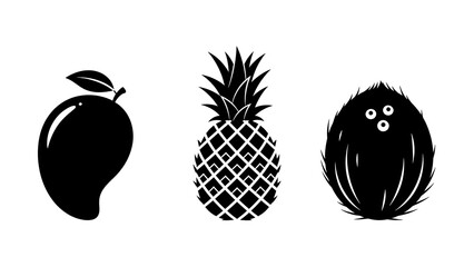 Black Silhouette Fruits and Monster Icon Set.