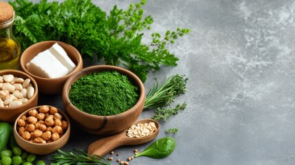 Organic Ingredients on Gray Background for Culinary Use and Natural Cooking