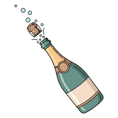 Vibrant illustration of a sparkling beverage bottle with cork popping and bubbles