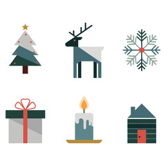 Modern Flat Design Winter Holiday Icons Collection for Festive Season Decor
