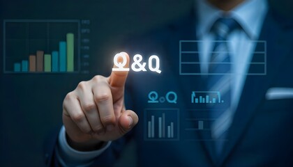 Businessman hand clicking Q&A or Question and Answer button FAQ( frequency asked questions) Q and A - Answer, Question Ask, Information, Communication Concepts on digital platform