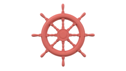 Salmon-colored ship wheel PNG isolated on transparent background, nautical steering equipment for maritime and decorative use