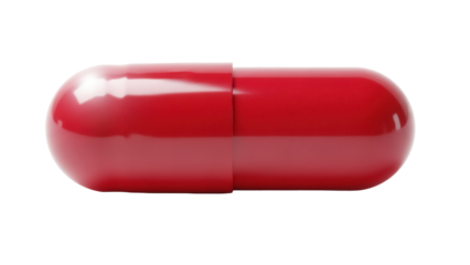 Red capsule pill isolated PNG, pharmaceutical medication for health and wellness on transparent background, single object for medical use