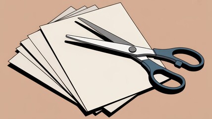 Craft Scissors And Paper featuring craft scissors with sheets of plain paper, created as a calm neutral scene for creative projects, hobby blogs and art related layouts 
