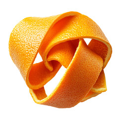 Fresh orange peel spiral with citrus texture isolated on transparent background