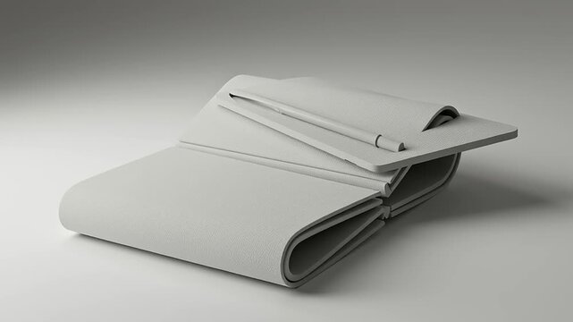 Minimalist gray notebook and pen resting on a smooth surface, ideal for creative planning and note-taking