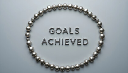 Goals Achieved Message in Silver Beads Circle on White Background
