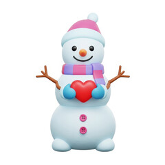 Festive snowman holding a heart in winter scenery