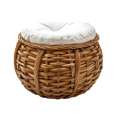 Wicker ottoman with white cushion furniture isolated on transparent background