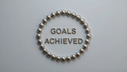 Goals Achieved Text in Silver Beads Circle on Light Background