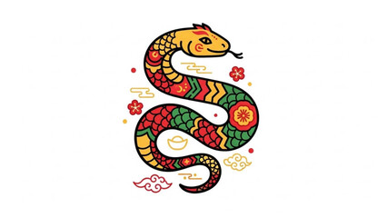 Obraz premium Colorful snake illustration with floral patterns and decorative elements on white background for chinese new year celebration