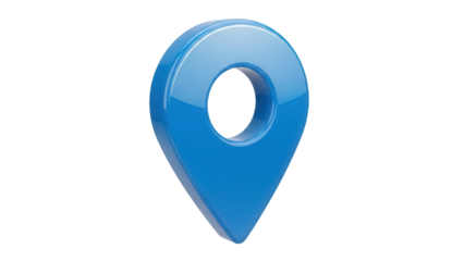 Blue map pointer isolated PNG on transparent background, location pin icon for navigation and travel apps