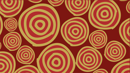 Fototapeta premium Abstract Seamless Vector Pattern Featuring Hand-Drawn Concentric Circular Spirals in Pale Gold Over a Deep Maroon Red Background, Creating a Unique Organic Tribal Motif for Creative Design