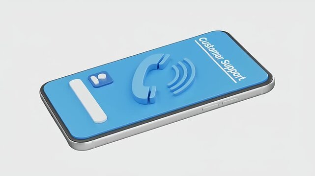 Modern smartphone displaying customer support interface with sound waves, set against a minimalistic background