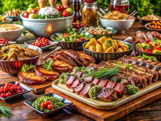 Fototapeta premium Delicious Grilled Meat Buffet Catering Festive Event Restaurant