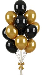 A bunch of black and gold helium balloons tied together