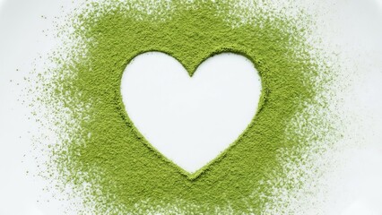 Heart Shape Negative Space in Green Matcha Powder