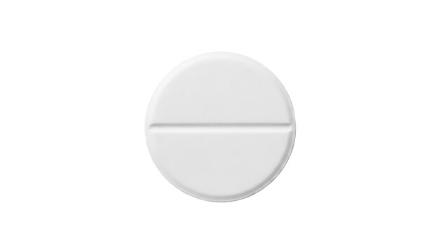 Round white pill with score line isolated PNG, medication tablet for health and pharmaceutical use on transparent background