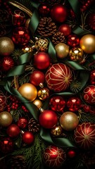 Vibrant christmas ornaments and decorations background