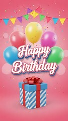 Festive happy birthday celebration with balloons and a gift