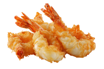 Crispy golden brown fried shrimp tempura piled on black background prawn seafood