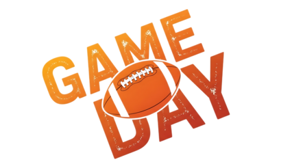 Game day text with football graphic isolated on transparent background
