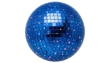 Shiny blue disco ball PNG isolated on transparent background, retro party sphere with mirror tiles...