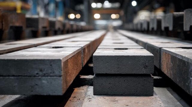 Industrial medium shot capturing the precise alignment of composite baffle plates used for guiding iron flow with enhanced durability in a modern foundry.