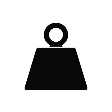 a simple black and white minimalist icon depicting a weight with a circular handle above a trapezoid shape high quality