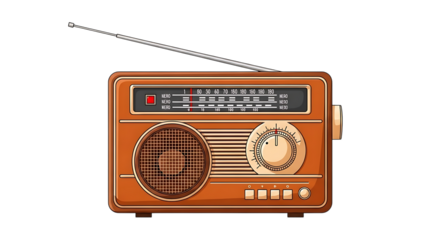 Vintage orange radio with antenna on top isolated on transparent background
