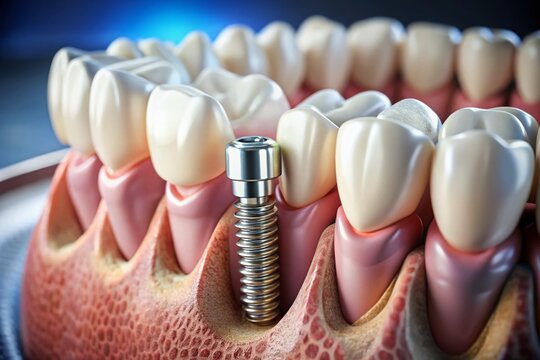 Dental Implant Surgery: Jawbone Integration & Tooth Placement - High-Resolution Medical Illustration