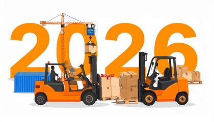 Forklifts loading cargo for 2026 logistics and shipping operations