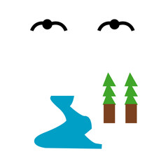 river with tree and bird icon illustration vector