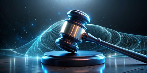 Digital Gavel: Modern Justice & Technology Law Symbol Stock Photo
