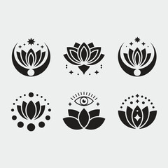 Fototapeta premium Black and white Lotus flower silhouette vector