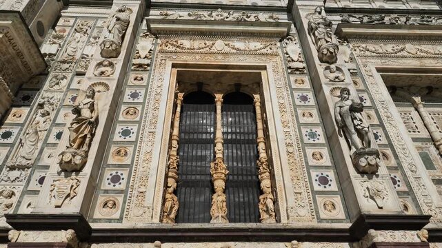 Details on facade of the cathedral Certosa of Pavia, Lombardy, Italy