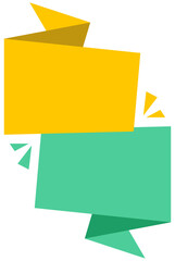 Vibrant folded ribbon banners, yellow and teal graphic element for text and headlines